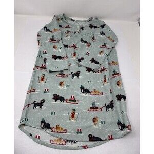 Lands End Nightgown Toddler Girl sz 4 Green Christmas Snow Dogs Sleds Pajama
